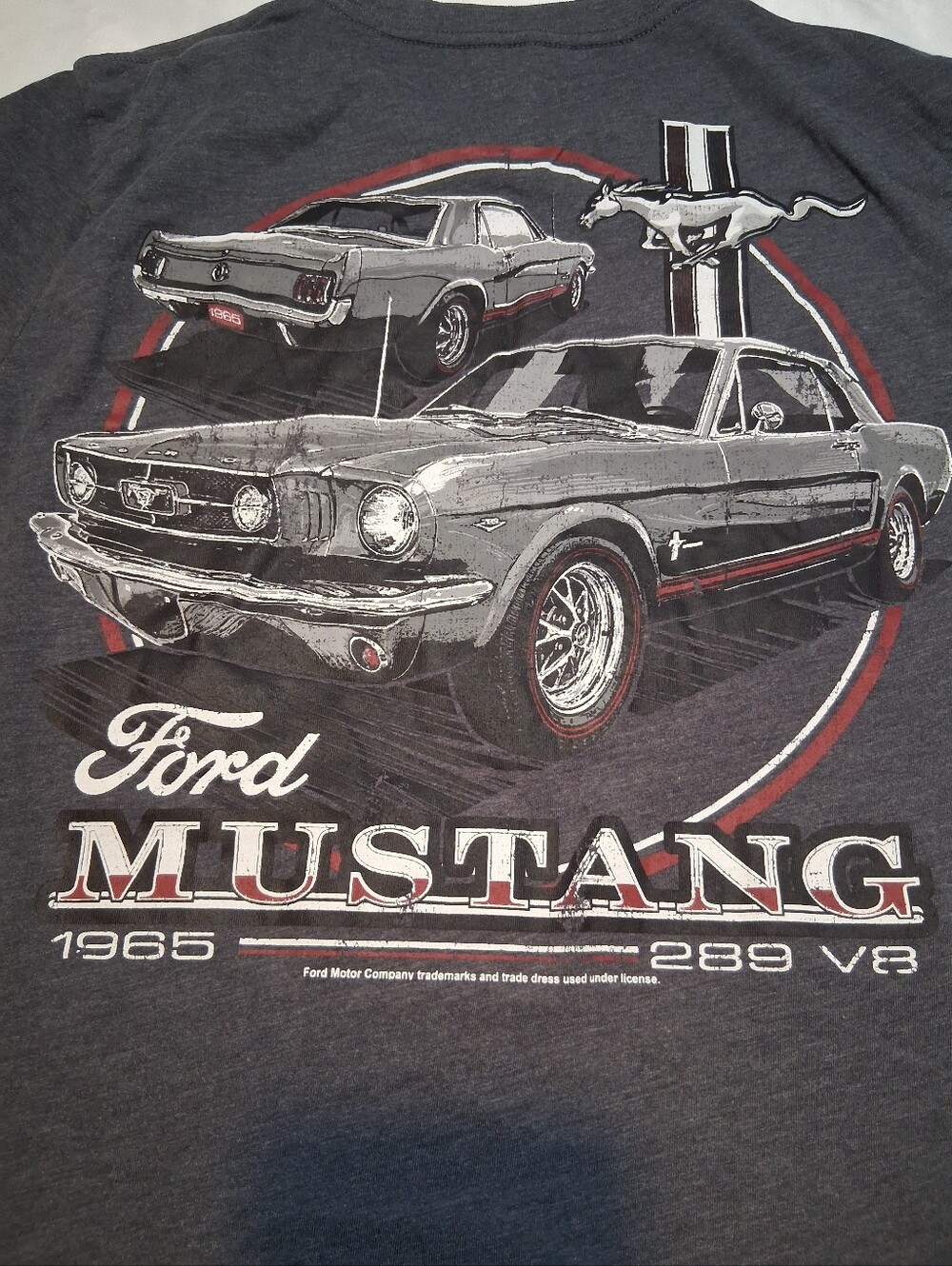 Ford Graphic Mustang 1965 289 V8 Tee - Charcoal with Red & White Accents Medium